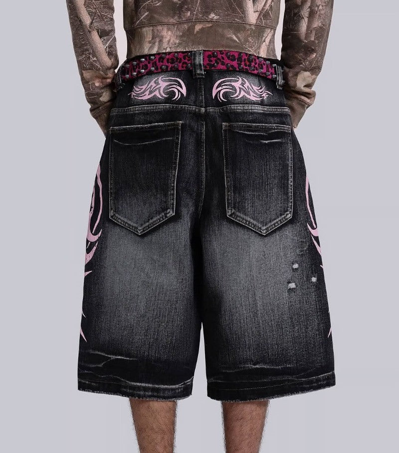 Y2K New Popular Denim Shorts Patch Vintage Shorts Men Women Street Hip Hop Fashion Harajuku Punk Loose High Waist Wide Leg Pants