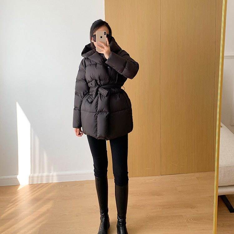2025 Winter Women's Down Jackets Ultra Light Warm Cusual Coat Female Puffer Jacket With Belt Plus Size Hooded Short Parka