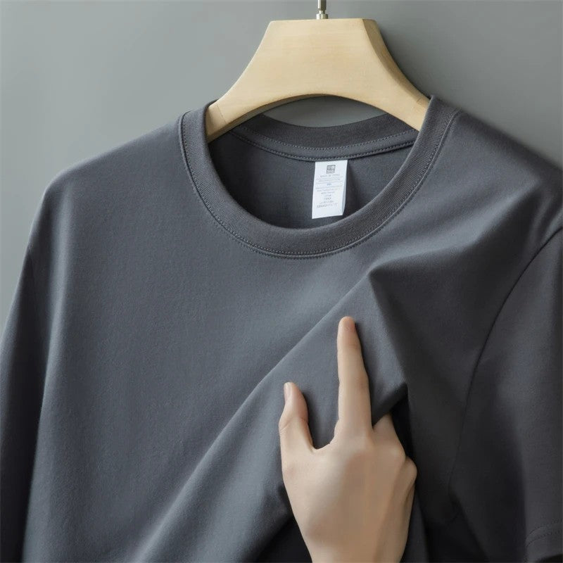 230g Men's Oversized Thick Round Neck T-shirt Summer Short Sleeved T-shirt Pure Cotton Solid Color Top Casual Versatile T-shirt