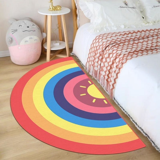 VIKAMA Rainbow Semi-Circular Carpet Non-Slip Noise Reduction Bedroom Bedside Rugs Entryway Door Mat Home Decoration
