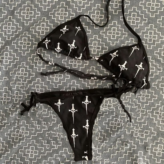 Summer Gothic Retro bikini swimm Bathing Suitit bikini Goth Punk Skull Printing bikini Vintage E-girls Sexy bikini Y2k Style 90s