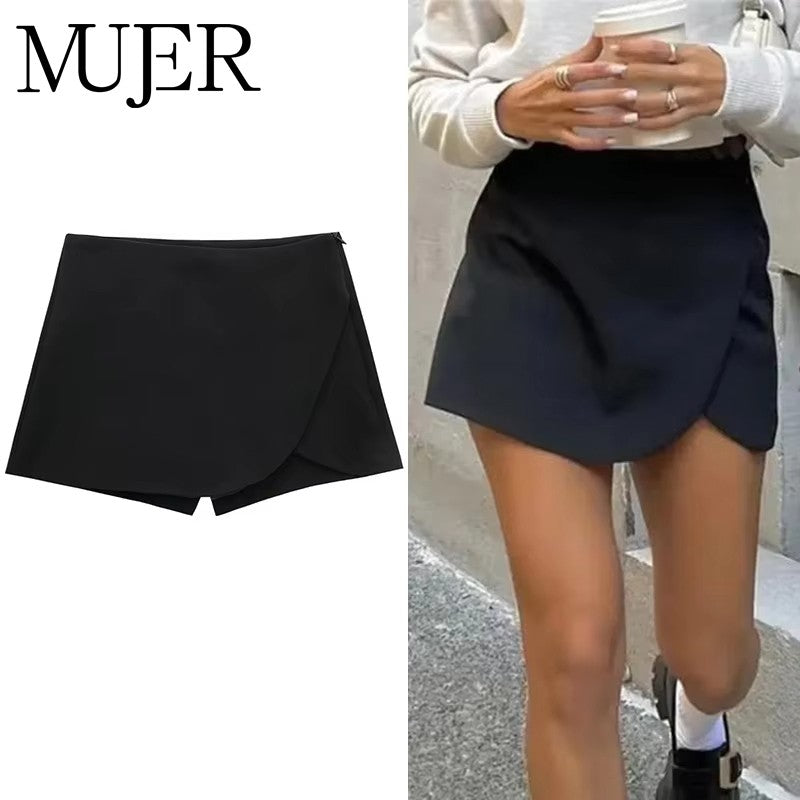 MUJER 2025 Black Mini Skirt Shorts Woman Fashion Asymmetric Skort For Women High