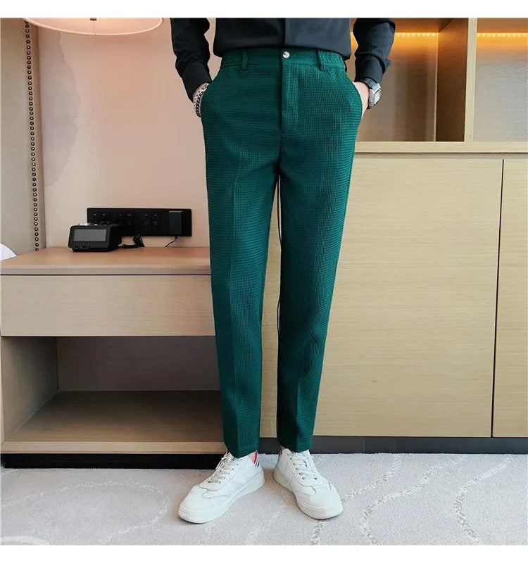 Men's Trendy High-end Feelslimming Plaid Suit Pants Casual Business Straight-leg Pants For Summer Lightweight Breathable