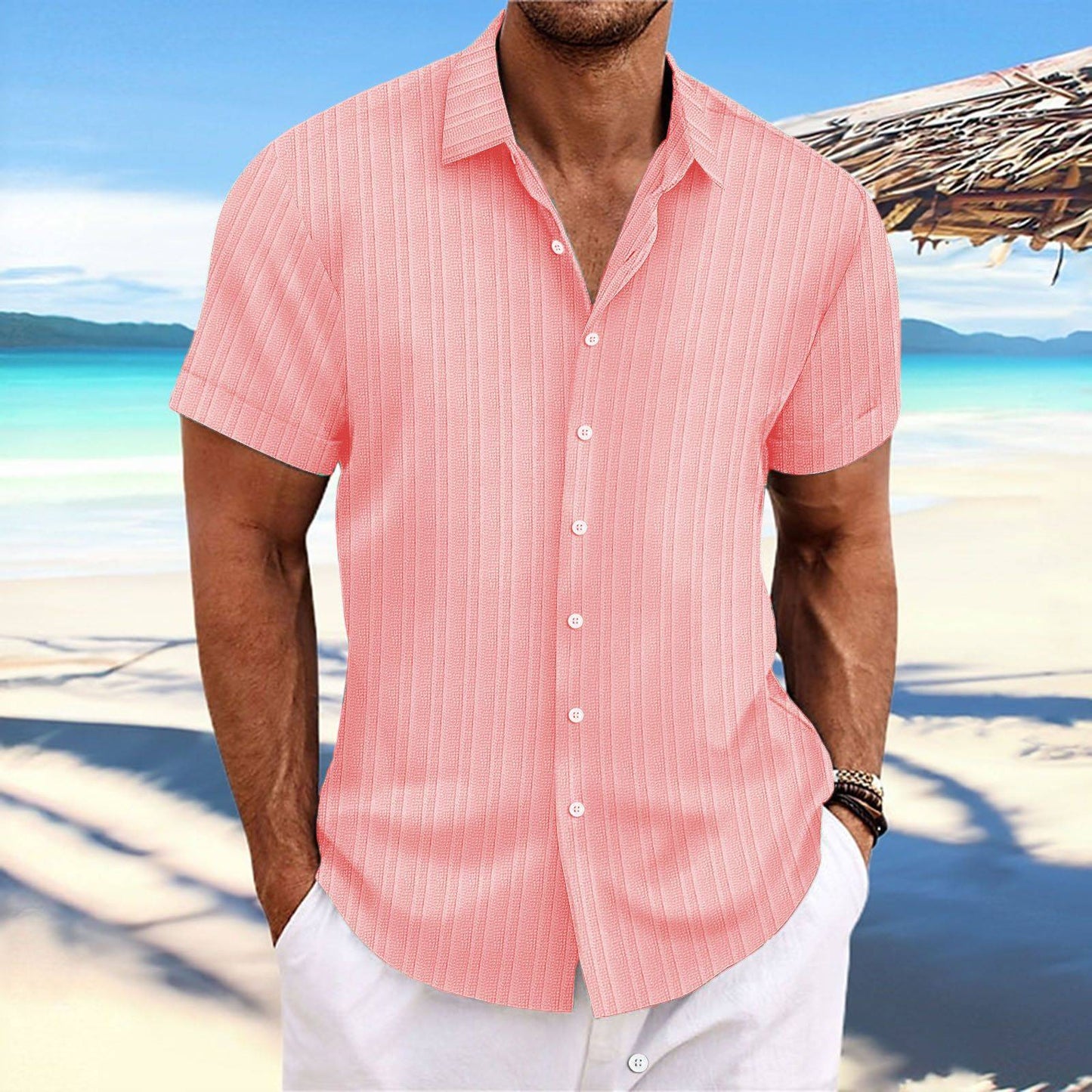 New retro style summer men's casual beach style shirt lapel short sleeve loose top Handsome shirt size S-3XL