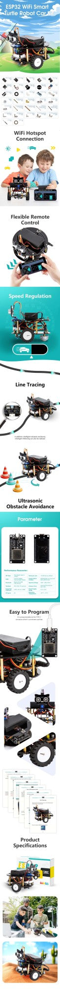 Carro Robô Tartaruga Inteligente Multifuncional KUONGSHUN para Kit de Robótica Programável ESP32 Arduino Robot STEM para Crianças