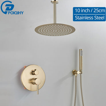 Brushed Gold Shower Faucet Embedded In 2 Ways Shower Mixers Wall Mounted Rainfall Bathroom Shower Tap Stainless Steel Head