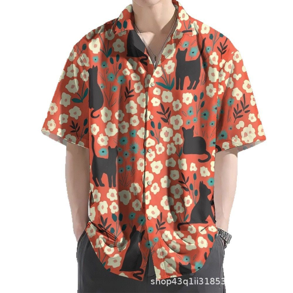 New Men's Hawaii Yellow Shirts Creative Chinese Landscape Painting Short Sleeve Aloha Shirts Cuban Style Summer Plus Size