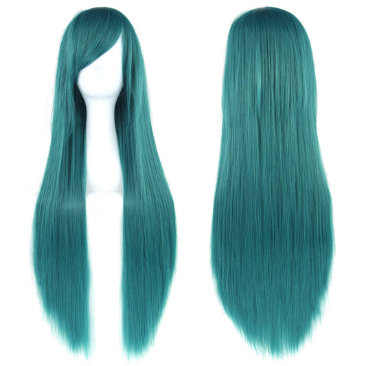 Soowee 80cm Long Synthetic Hair White Purple Cosplay Wigs Party Black Hair Straight Wig Hairpiece for Women