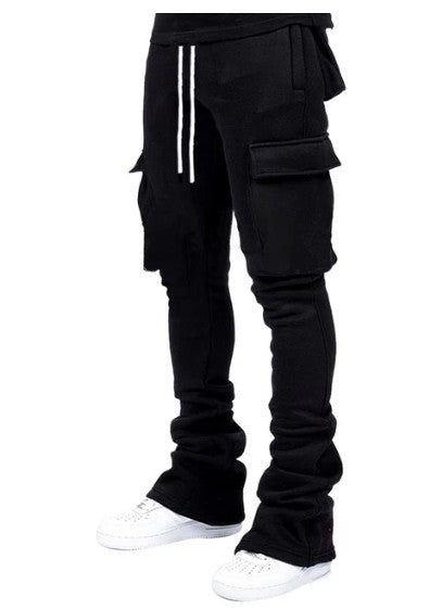 Plus Size Cargo Stacked Pants for Men Fleece Flare Sweat Pants Street Wear Men Pile Up Hiphop Pants New Design