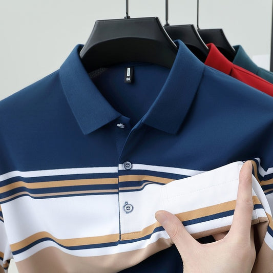 High quality brand men's short sleeved polo shirt summer fashion striped design youth personalized top casual business T-shirt