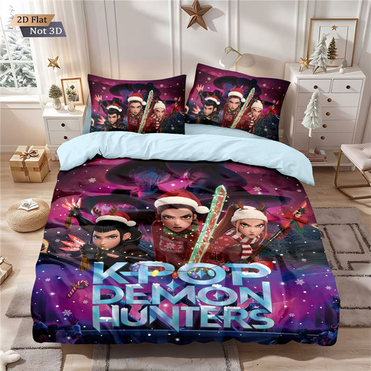 3 Christmas K-Pop Demon Hunters Printed coreless Bedding Set Soft Comfortable Dormitory Bedroom Multiple Sizes Machine Washable