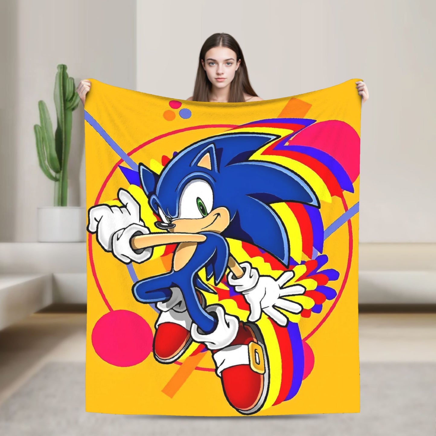 Manta Macia com Estampa de Pelúcia S-Sonic Retrô Desenho Animado Para Ar Livre Decorativa Flanela Cobertor de Cama