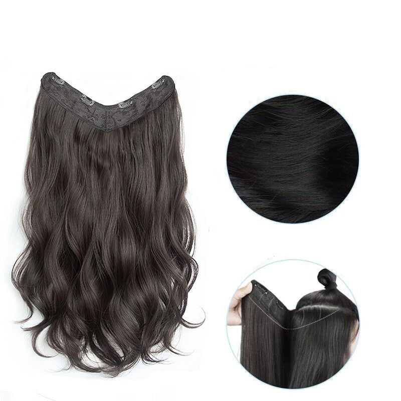 Apliques De Cabelo Sintético Em Formato V, 22 Polegadas, Com 4 Clipes, Uma Peça, Cachos Longos, Ondas, Para Mulheres