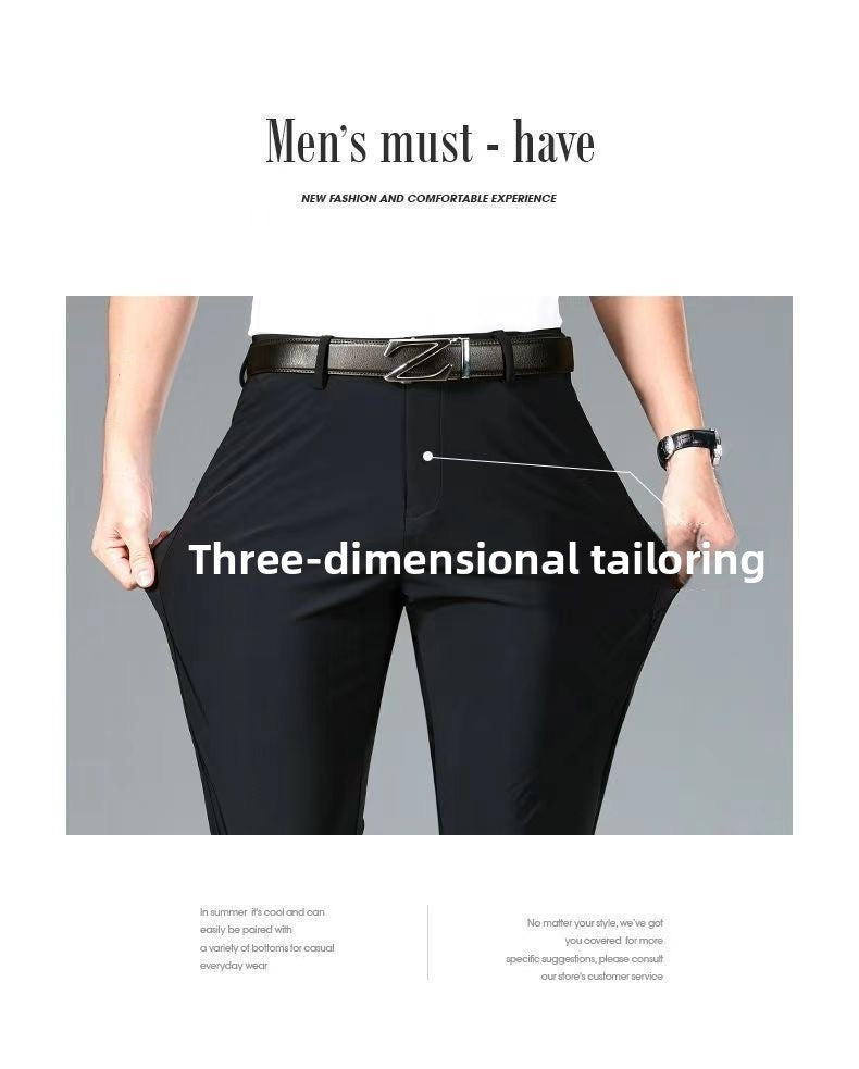 Casual Straight Leg Men's Pants Slim Fit Light Weight Tailored Westwear Summer Thin Blue Color Drapey Nine-Piece Suit Pants