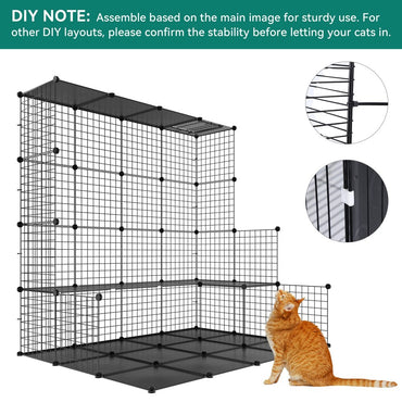 Gaiola de Gato de 2 Andares para Ambientes Internos, Cercadinho DIY para Gatos, Gaiola para Gatinhos para 1-2 Gatos