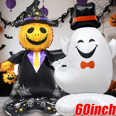 Halloween Party Giant Foil Balloons Inflatable Toys Decor Pumpkin Soldier Witch Ghost Skeleton Reaper Aluminum Standing Balloon