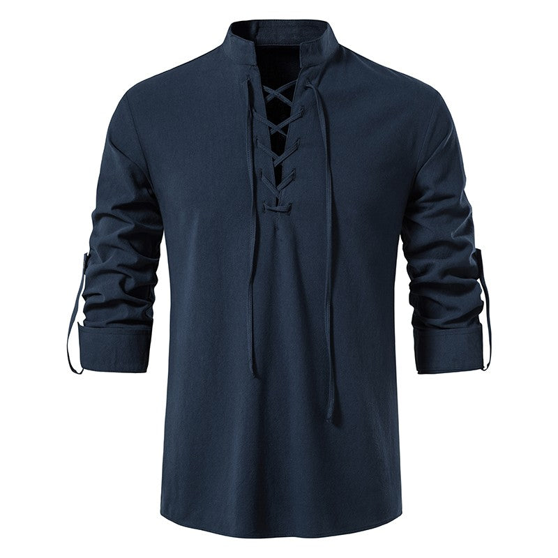 New Men's Casual Blouse Cotton Linen Shirt Tops Long Sleeve Tee Shirt Spring Autumn Slanted Placket Vintage Yoga Shirts