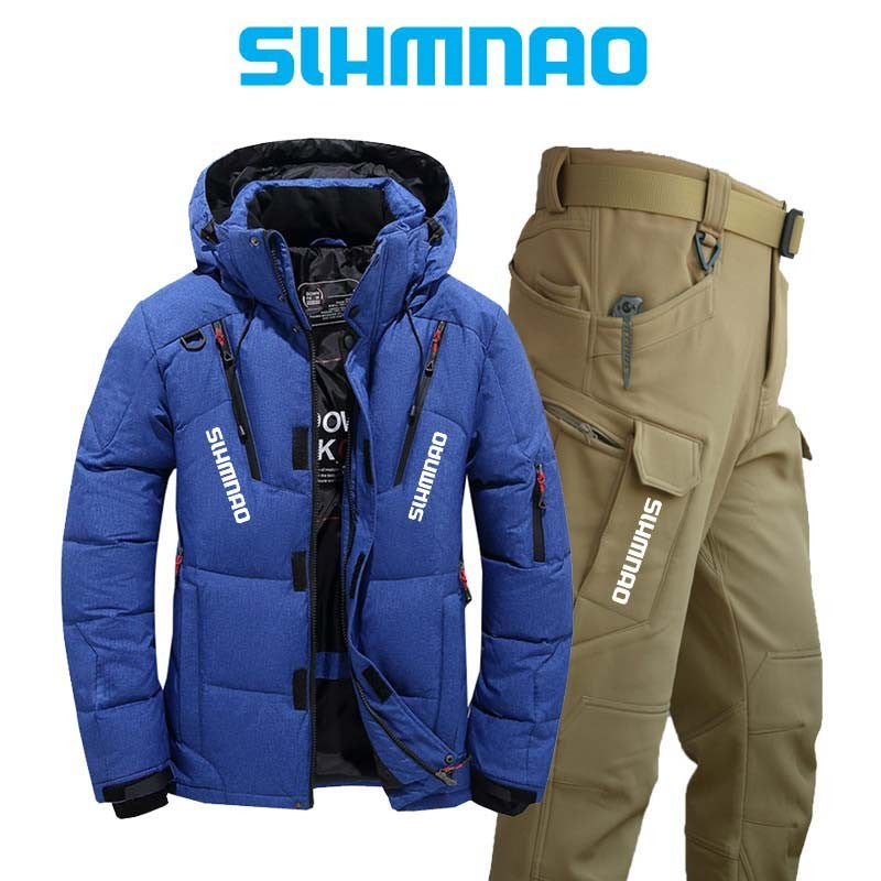 Conjunto de Caminhada de Inverno para Casal, Conjunto com Capuz à Prova de Vento e Impermeável, Conjunto de Pesca Quente com Pena de Ganso para Atividades ao Ar Livre, Jaqueta para Ciclismo e Acampamento