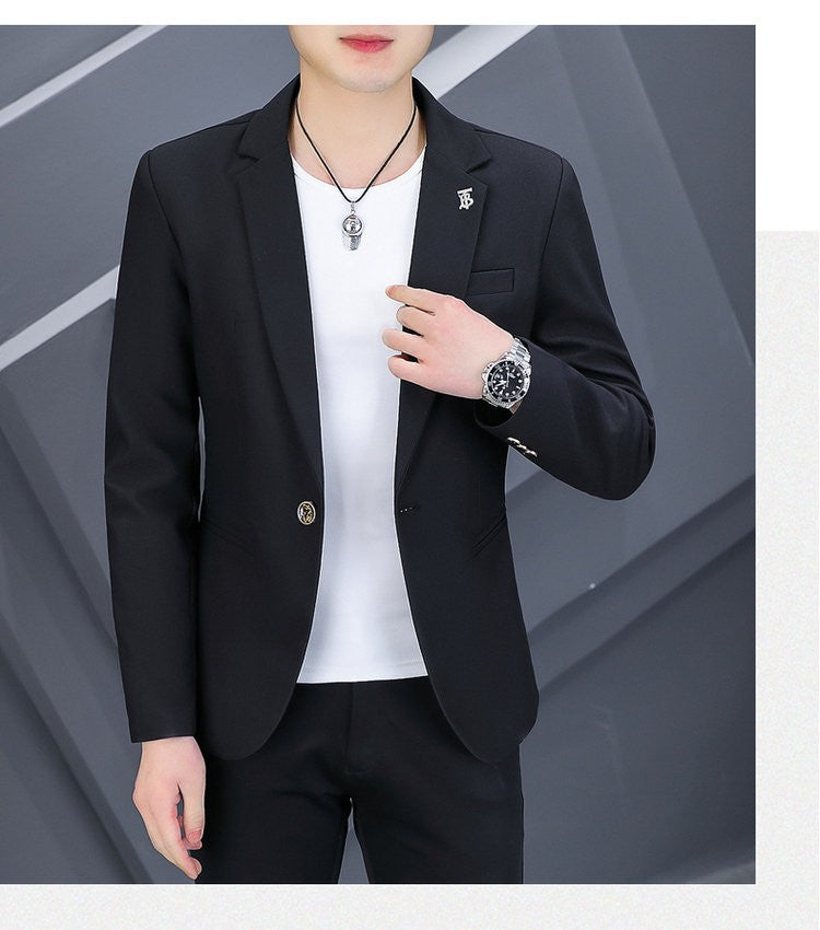 High-quality, fashionable, stylish, versatile and trendy business casual suit men's solid color fitted top