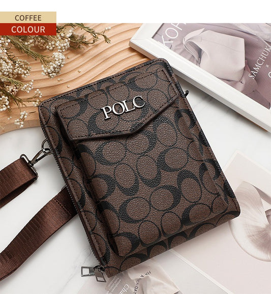 Business men's printed crossbody bag, shoulder bag, double zipper, large capacity ID bag, mobile phone bag, hanging bag