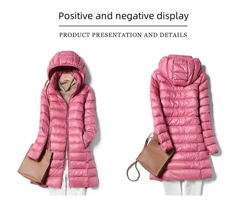 Women's X-long Office Lady Hat Detachable Puffer Jackets 2025 New Arrival Autumn Winter White Duck Down Warm Coat