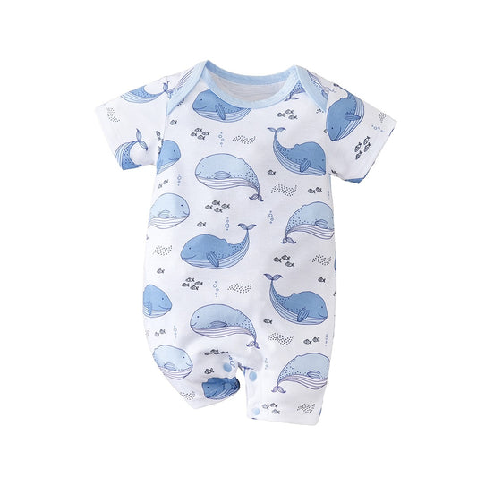 IURNXB Baby Romper Short Sleeve Infant Whale Print Bodysuit Newborn Cartoon Allover Printed Onesie for Boy's Clothing 0-18M