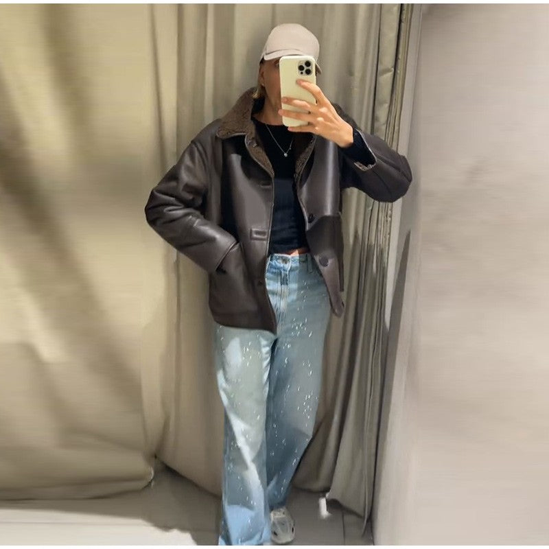 ? Fashion Double Sided Solid Jacket Women Lapel Collar Single Breasted Long Sleeve Coats 2025 Autumn New Lady Utility Outerwear