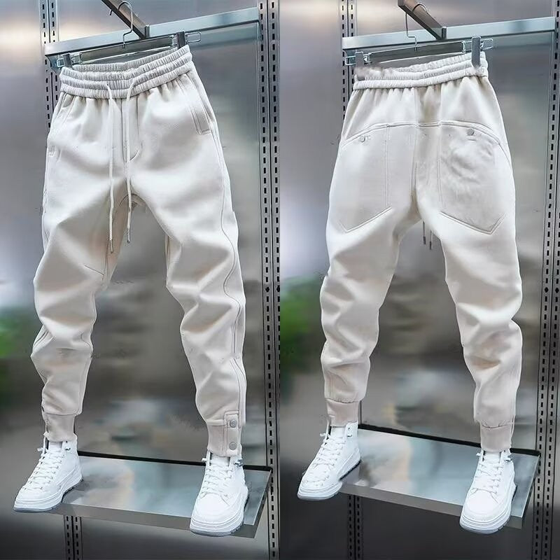 Solid Slim Fit Trousers Men's Casual Pants Loose Pockets Straight Cylinder Leggings Korean Fashion  Harajuku Sweatpants y2k pant