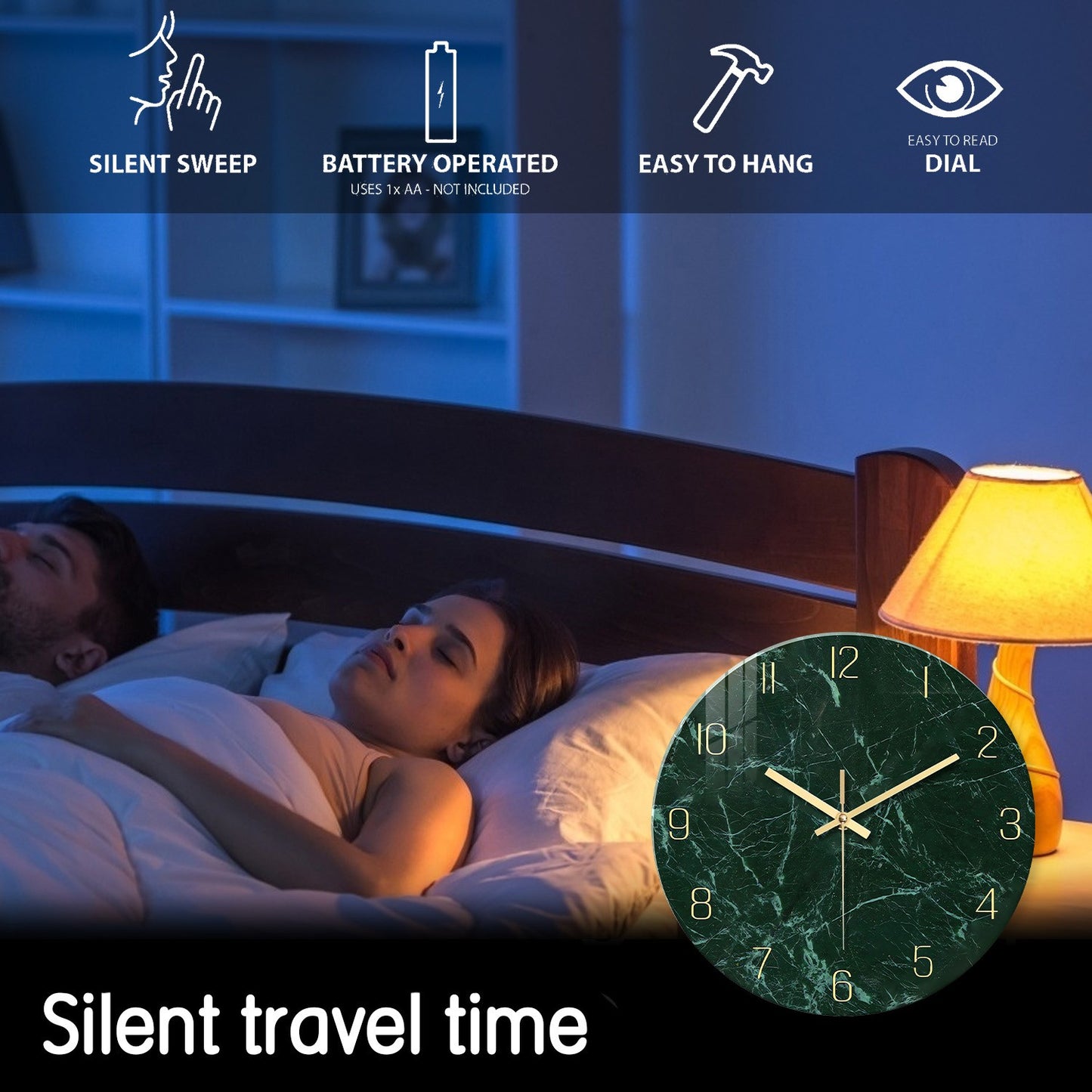 Personalized Dark Green Marble Texture Pattern Tempered Glass Wall Clock Living Room Bedroom Kitchen Home Decoration Wall Clock Silent Quartz Clock Holiday Gift 12 Inches 14 Inches 16inch (Without Batteries)