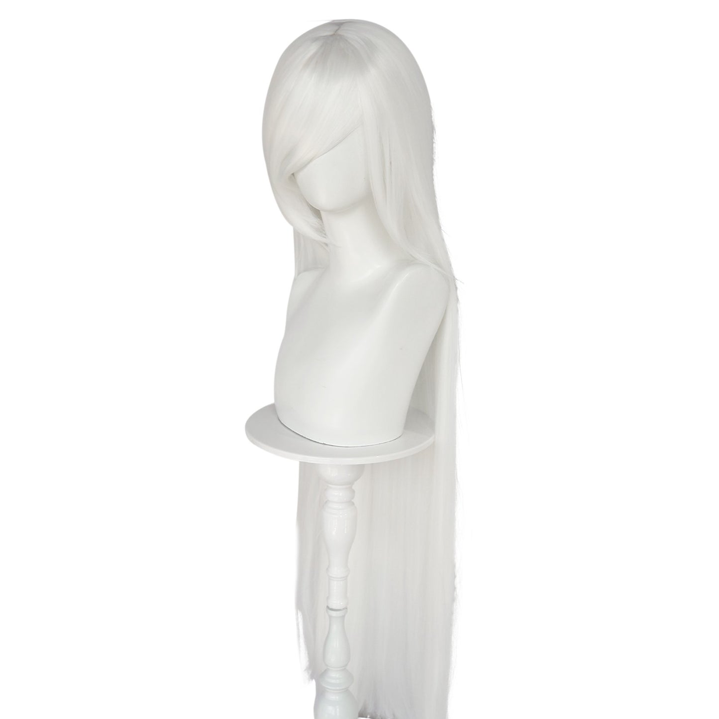 Synthetic 46Inch Extra Long Straight White With Bangs Stylish and Versatile Anime Cosplay Wig For Daily Party Wear Wig Fashion