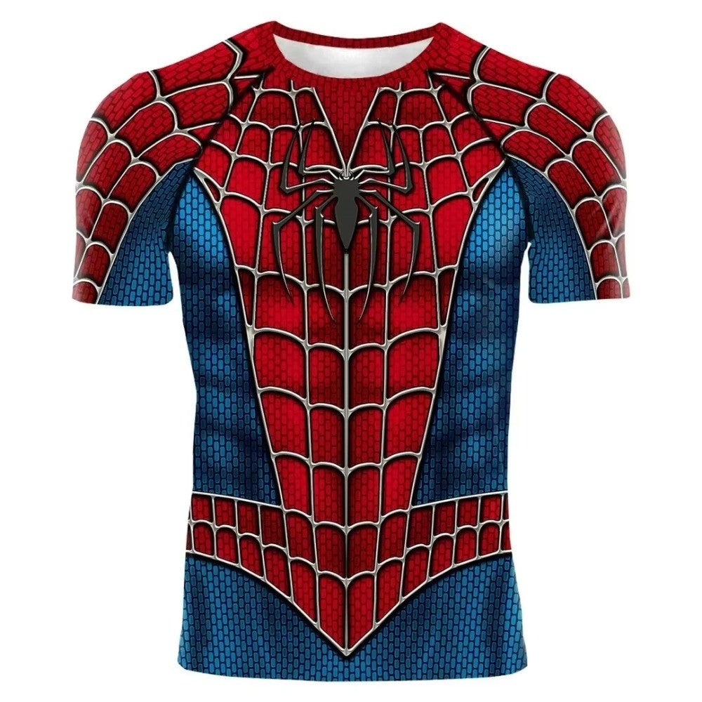 Superhero Tops Fitness Activewear Breathable Tees 2025 Summer New Men Compression T Shirt Spider Role Play Short Sleeve T Shirt