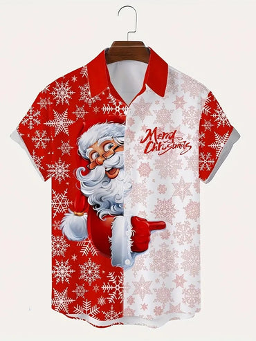 3D Print Christmas Themed Santa Claus Graphic Beach Shirts Men's Short Sleeve Lapel Hawaiian Shirt Summer Button Vacation Shirts