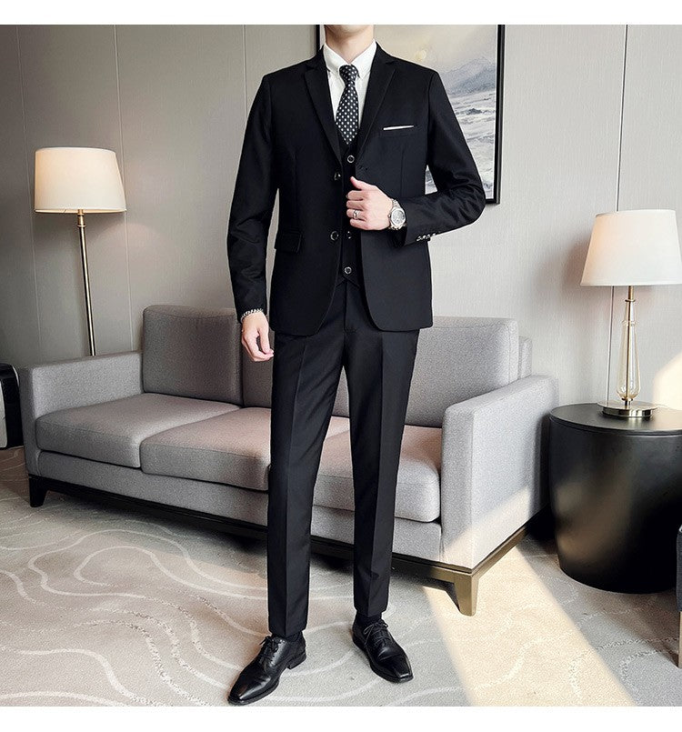 Men's High-Quality 3-Piece Business Casual Wedding Suit Vest Trousers Set Handsome Fashion Banquet Clothing S-6XL