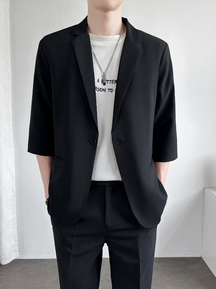 Men's Casual Seven-Five Sve Suit Jaet Thin Summer Faionable Korean Sle Five-Five ort Sve Small Western Clothes