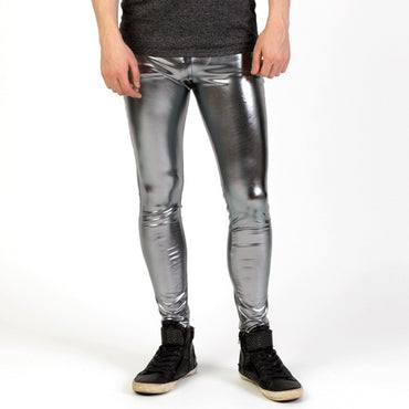 Speerise Men Shiny Leggings Metallic Spandex Full Length Man Meggings Leggings Tights for Guys
