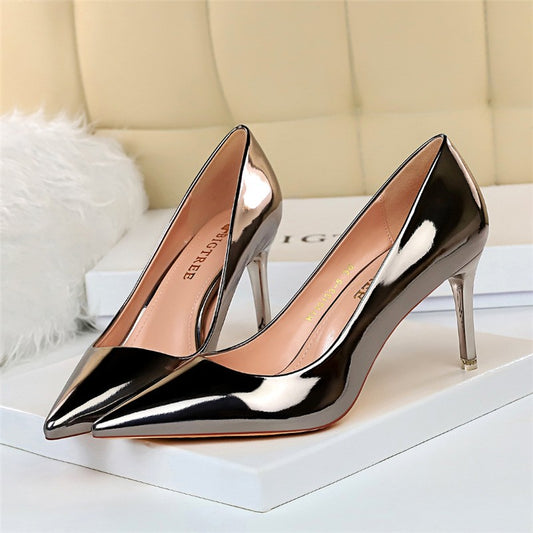 Women Mteallic Bronze Leather Pumps 7.5cm 10.5cm High Heels Lady Stiletto Middle Heels Wedding Bridal Gold Silver Event Shoes