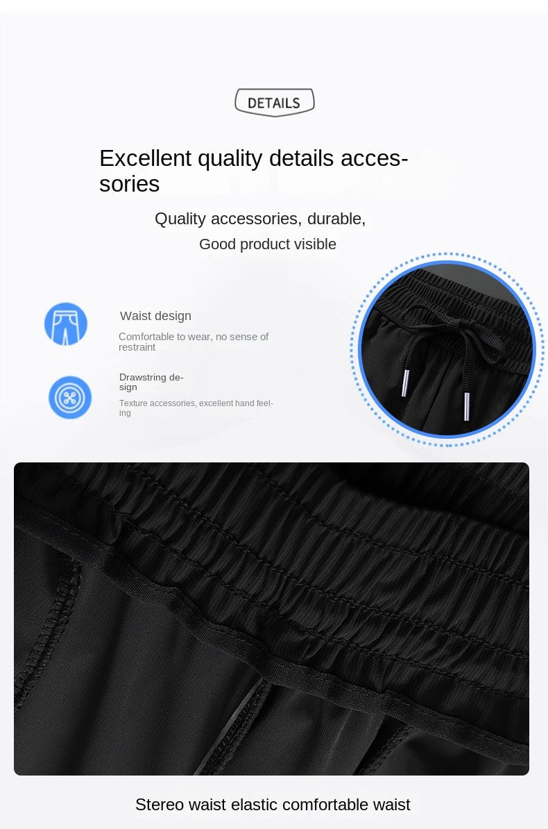 Ice Silk Men's trousers 2024 summer black-and-gray thin style business casual pants outdoor stretch breathable straight leg loos