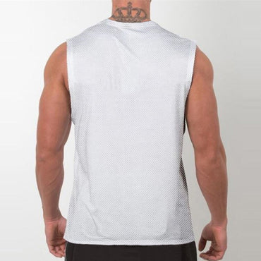 Mens Running Sleeveless Sport Tank Tops Gym Bodybuilding Fitness Workout Muscle Vests Mesh Cool Breathable Quick Dry T-Shirts