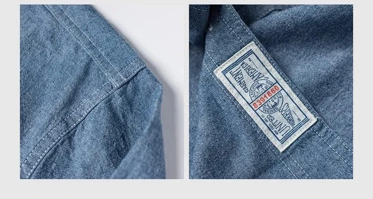 Non Stock Classic Chambray Shirt Spring Men's Two-Pocket Workshirt Light Blue