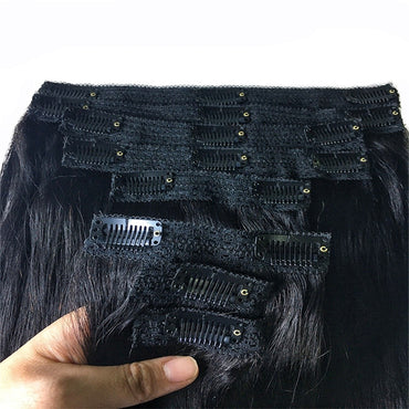 Natural Straight Clip In Human Hair Extensions Brazilian Virgin Full Head Clip-On HairPiece For Women