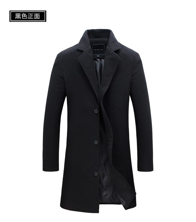 2025 Autumn Winter New Wool Men Long Cotton Coat Blend Pure Color Casual Business Fashion Slim Windbreaker Jacket Men Clothing