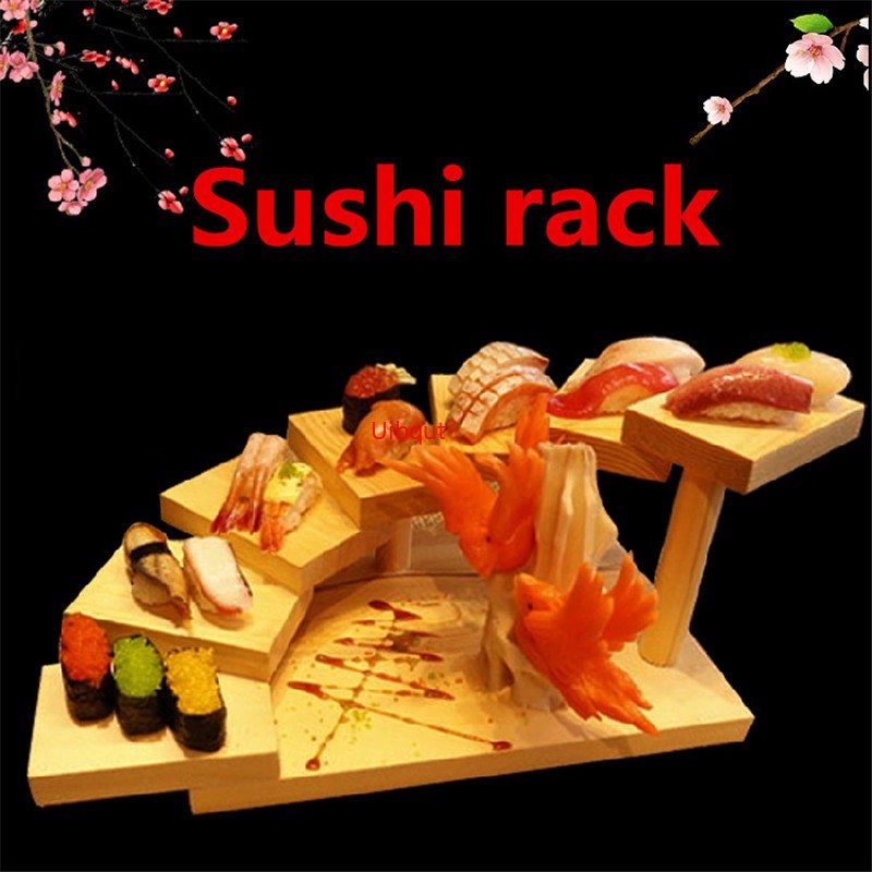 Japanese wooden wood Cuisine Sushi Bridge Boats Pine Creative Sushi Sashimi plate Platter Sushi Tableware Decoration Ornament