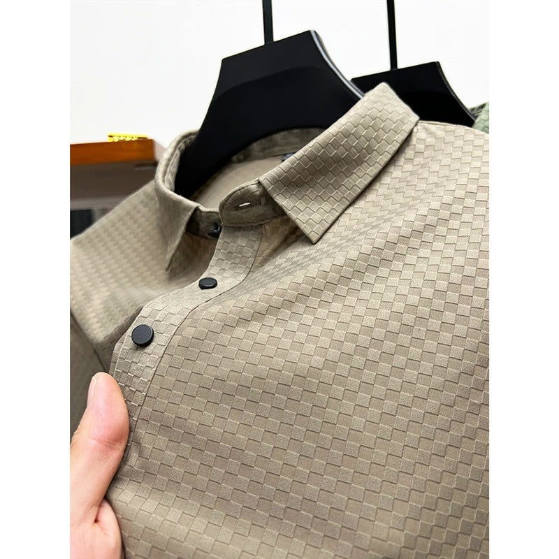 Men's Luxury and Fashionable Waffle Short Sleeve Polo Shirt, Lapel, Ice Silk, Breathable, Casual, Summer, 2024 New, High-End