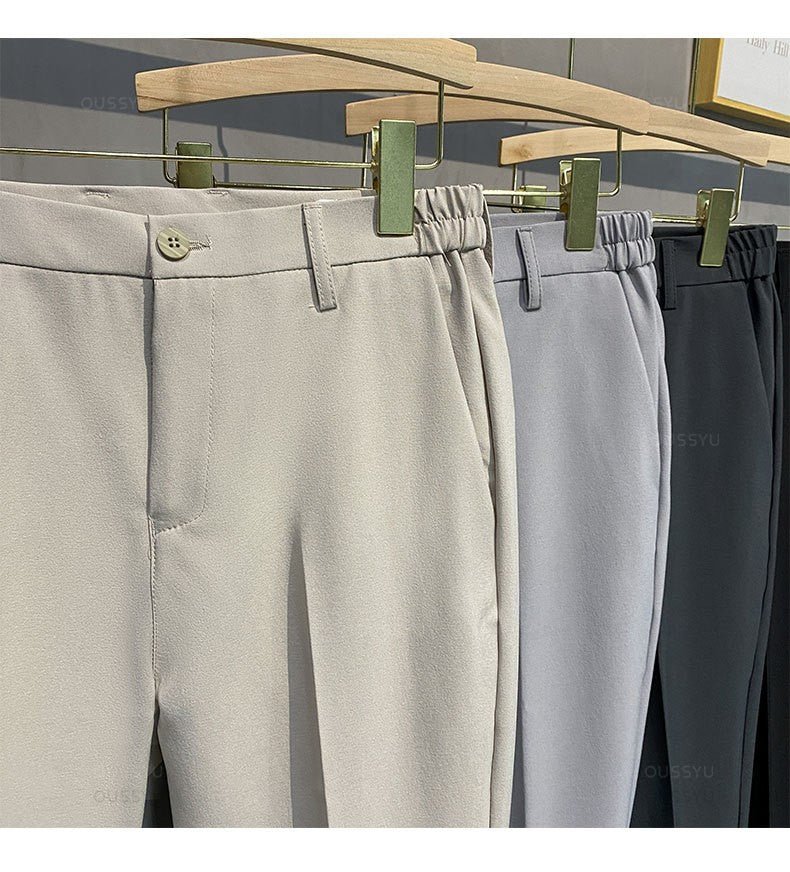 2025 Spring Summer Men's Casual Pants Suit Pant Slim Fit Work Elastic Waist Jogging Business Trousers Male Black Plus Size 40 42