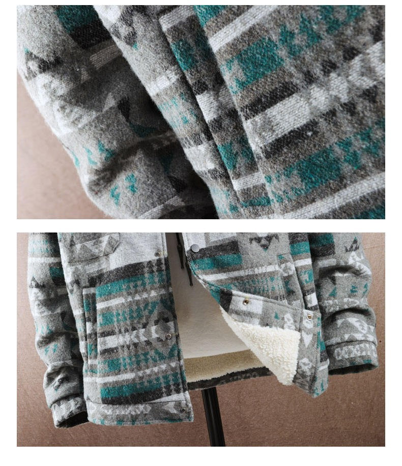 High-quality Woolen Jacket Men's Retro Print Casual Business Trench Coat Winter Keep Warm Short Overcoat Streetwear Men Clothing