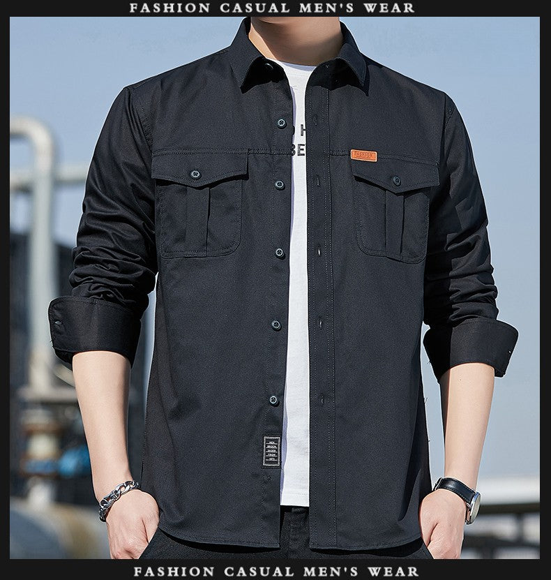 100% Cotton New Cargo Shirt for Men Long Sleeve 2 Pocket Shirts Outdoor Casual Blouses High Quality Clothing Overshirt