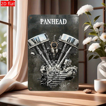 Vintage Panhead Motorcycle Metal Wall Art Sign - Durable Chrome Engine Design, Industrial Chic Decor for Garage, Bar, Cafe,