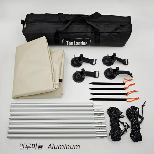 Manta Ray Car Side Awning Black Coating Tarp with Suction Cup Anchor Outdoor Camping Tourist SUV Tent Shade Waterproof Anti UV