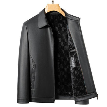 2025 Fall And Winter Models Men's Jacket Lapel Business Casual PU Leather Jacket Thin Thick Black Lake Blue