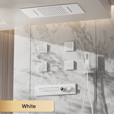Luxury gun gray brass shower system with ceiling design Hidden LED digital display Dual control of Hot & Cold bathroom Faucet